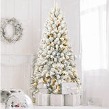 5 Ft Pre-Lit Flocked Artificial Christmas Tree – Fire-Resistant PVC, Hinged Design, Realistic Flocked Tips, Easy Assembly