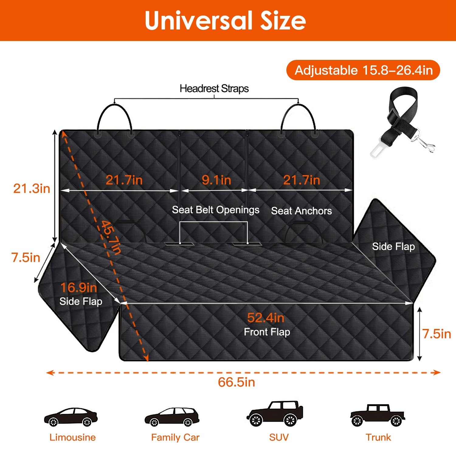 Dog Car Seat Cover – Waterproof & Scratchproof Rear Seat Protector with Dog Seat Belt for Cars, Trucks & SUVs