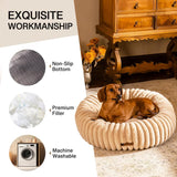 Mewoofun Donut Cat Bed – Light Brown Washable Fluffy Round Calming Pet Bed with Non-Slip Bottom for Cats & Small Dogs