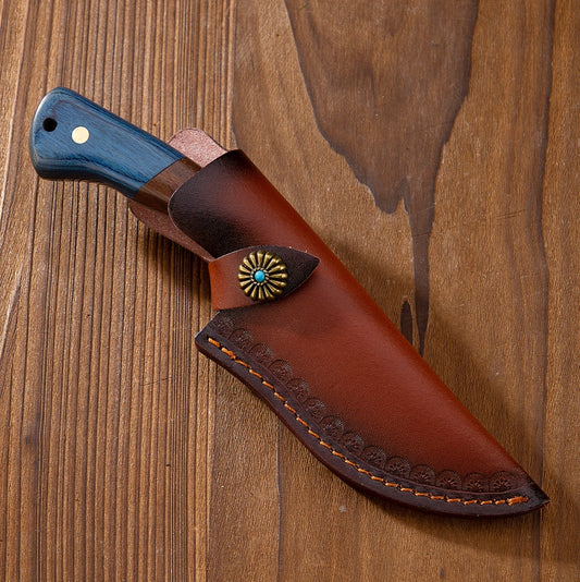 Colored Wood Blue Fire Handle Knife – Compact Kitchen Blade with Striking Blue-Fire Wood Handle