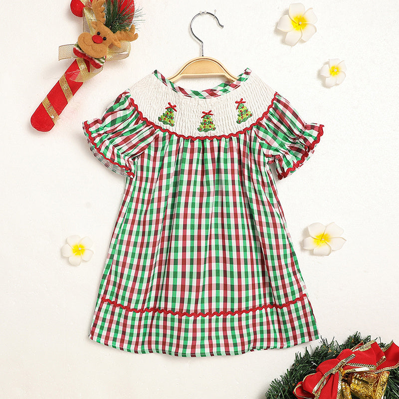 Toddler & Baby Girls Christmas Dress 🎄 Plaid Party Outfit with Embroidered Tree (118 karakter ✅)