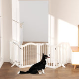 27.6″ Tall 4-Panel Freestanding Wooden Pet Gate – Foldable Safety Fence with Support Feet