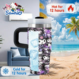 Sanrio Kuromi 14 oz Stainless Steel Insulated Water Bottle with Handle & Straw – BPA-Free, All-Season Gift
