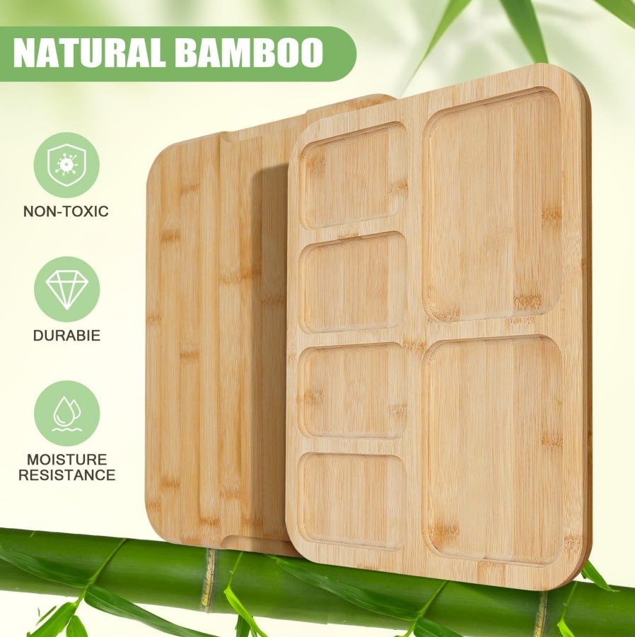 Charcuterie Board with Clear Lid – Portable Bamboo Serving Tray, 6 Compartments, Travel-Friendly