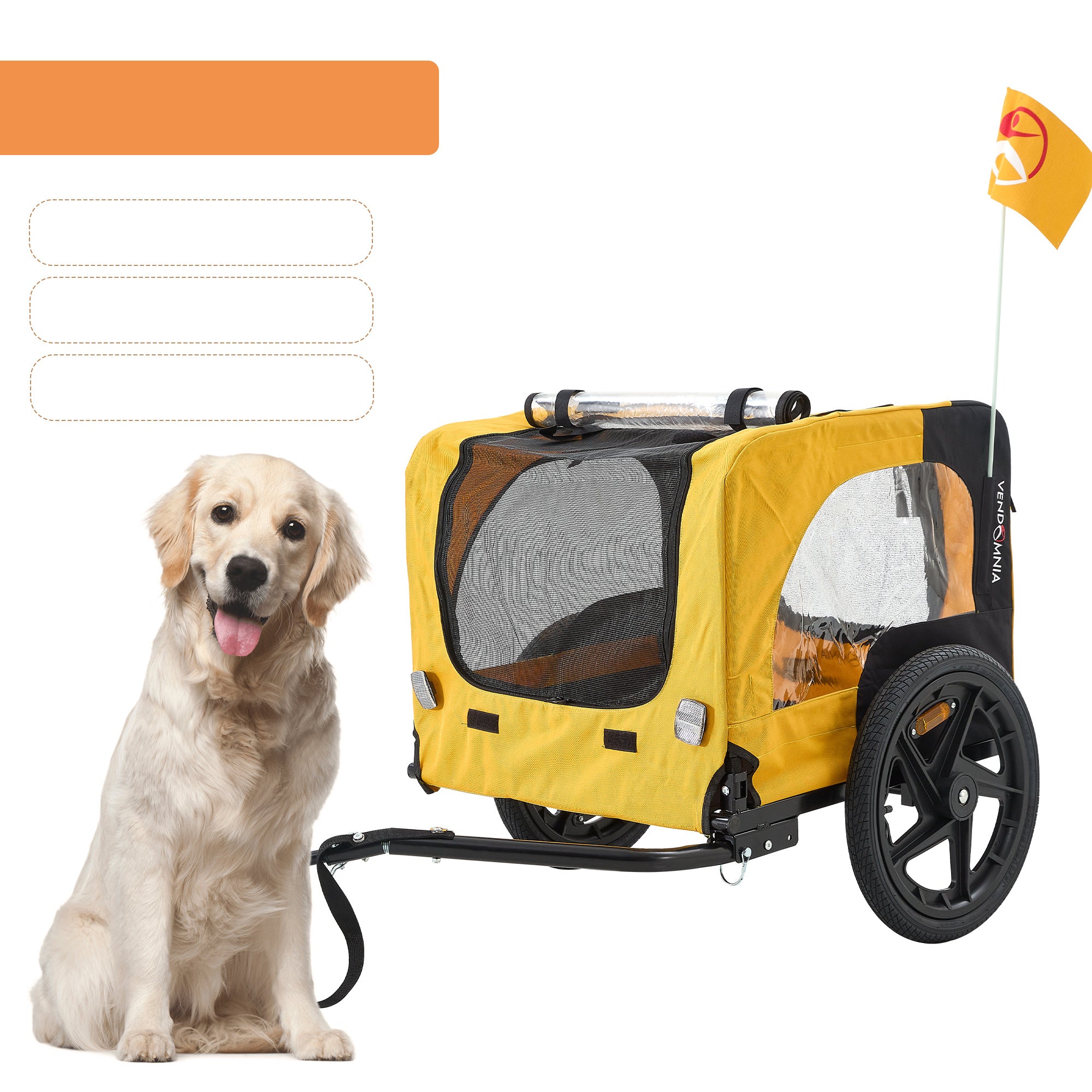Yellow Heavy-Duty Foldable Pet Stroller & Bike Trailer – Weatherproof with Quick-Release Wheels & Ventilated Canopy