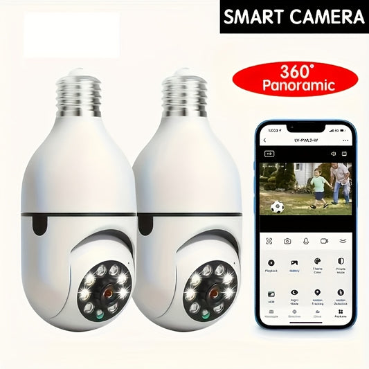 Smart HD WiFi Light-Bulb Surveillance Camera – 360° Panoramic Monitoring, 1440p, Remote Two-Way Talk & Motion Alerts (2-Pack)