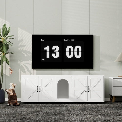 Modern Cat Litter Box Furniture – Double Room Wooden Cat Litter Enclosure with Cat Door, Stylish Indoor Pet Cabinet