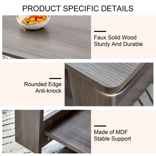 Modern Gray Textured Coffee Table ☕ Double-Layer MDF Living Room Table – Practical Design for Home & Office