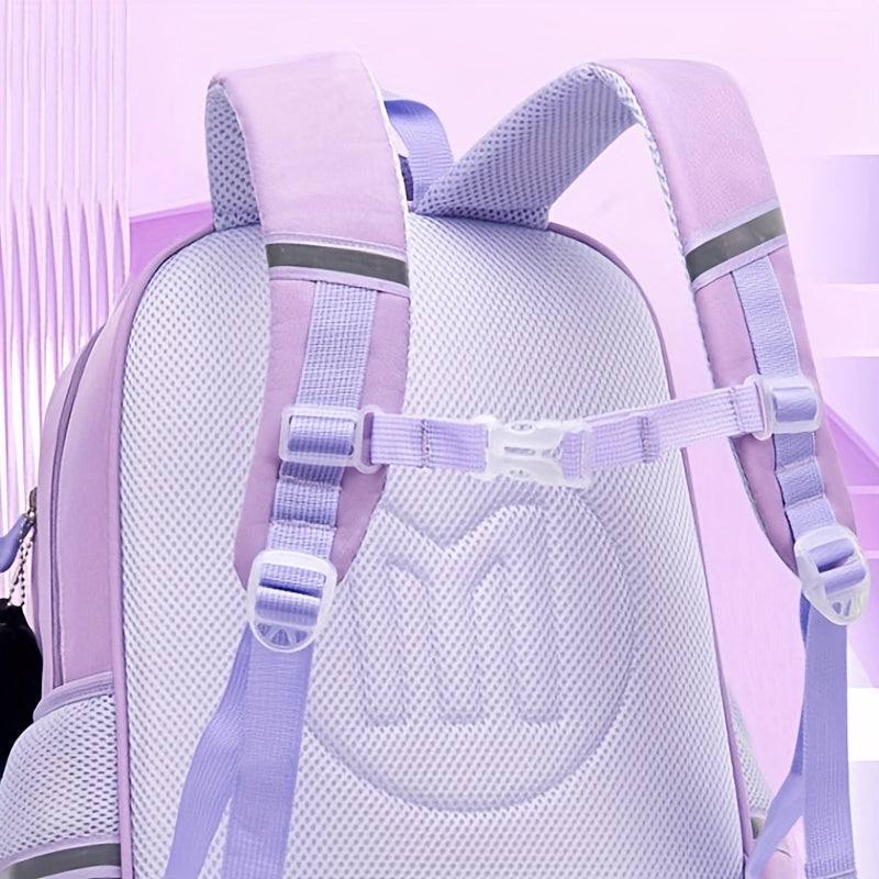 Kuromi Lightweight Backpack – Multi-Compartment Student Organizer with Adjustable Straps & Violet White Oxford Fabric Design