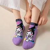 Sanrio Kuromi 5-Pack Women’s Cute Cartoon Short Socks – Bright Purple, Soft Polyester Blend, Spring-Summer-Fall Everyday