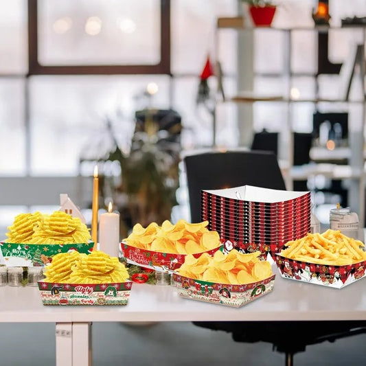 36 Pc Christmas Food Tray Set – Festive Paper Serving Trays (Multicolor)