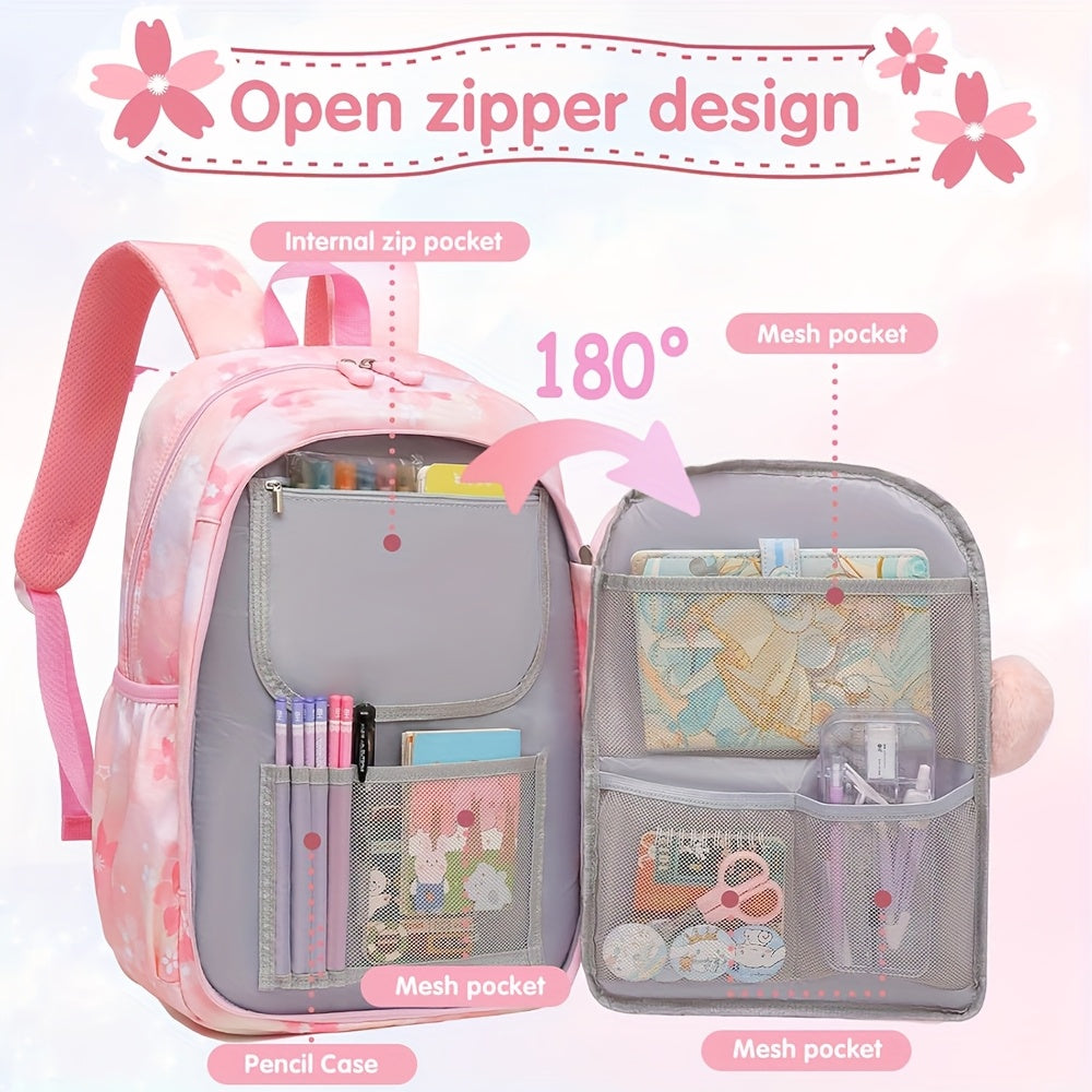 Hello Kitty Student Backpack Set – Pink Large Capacity Backpack, Pendant & 2 Badges + Stationery Set