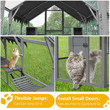 Outdoor Cat House Enclosure – Large Cat Fence with Upgraded Waterproof Cover (Grey)