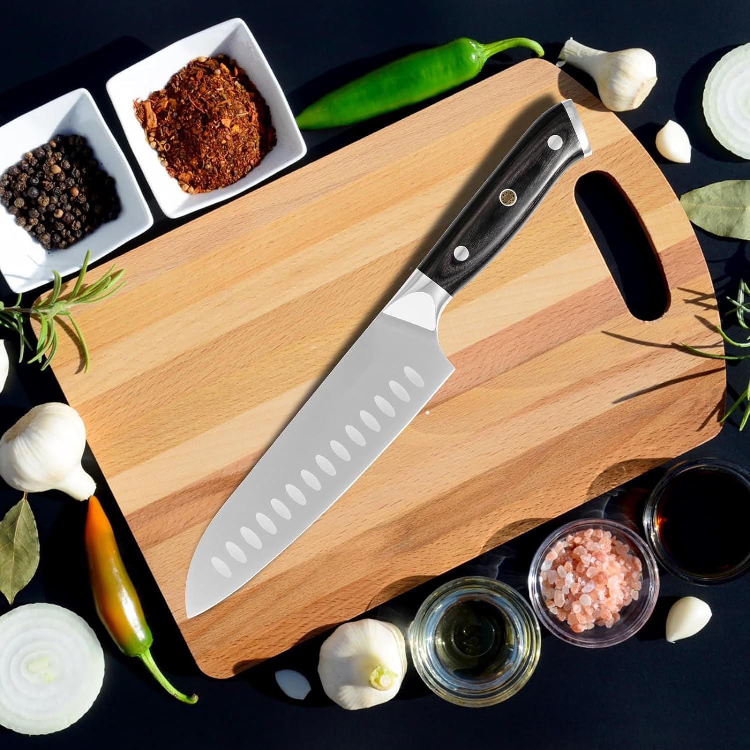 Professional 8″ Chef or 7″ Santoku Knife – High Carbon Steel, Full-Tang Design with Ergonomic Wood Handle