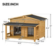 Large Wooden Dog House – Outdoor Hut Style with Porch & Dual Doors, Weatherproof Pet Shelter for Medium & Large Dogs
