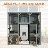 Outdoor Wooden Cat House & Large Cat Cage – Multi-Level Enclosure with Jump Platform, Apartment & Weather-Resistant Roof