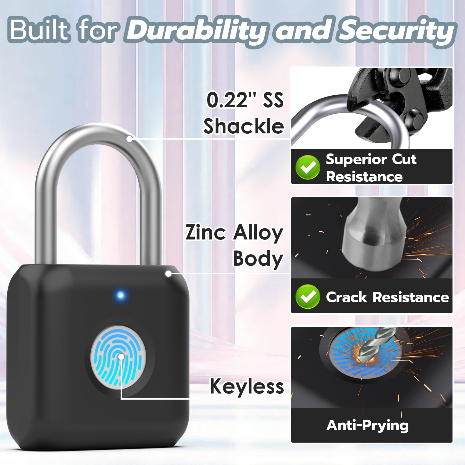 Keylesslife Bluetooth Fingerprint Smart Padlock with App Control, USB Rechargeable Biometric Lock for Gym, Luggage & Storage