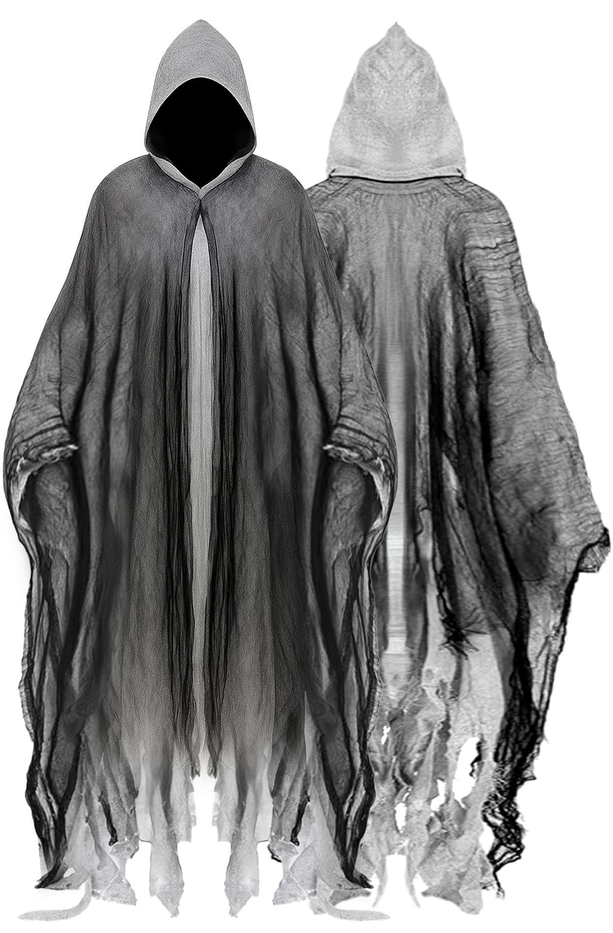 Grim Reaper Cloak – Gray Full-Length Hooded Robe for Adults, Halloween Horror Costume