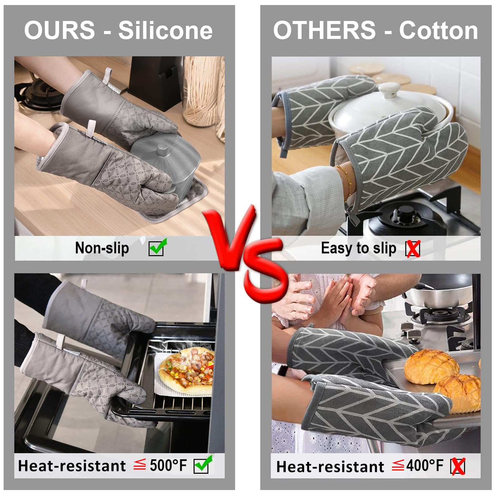 Heat Resistant Oven Mitts & Pot Holders Set – 6-Piece Non-Slip Kitchen Protection Kit