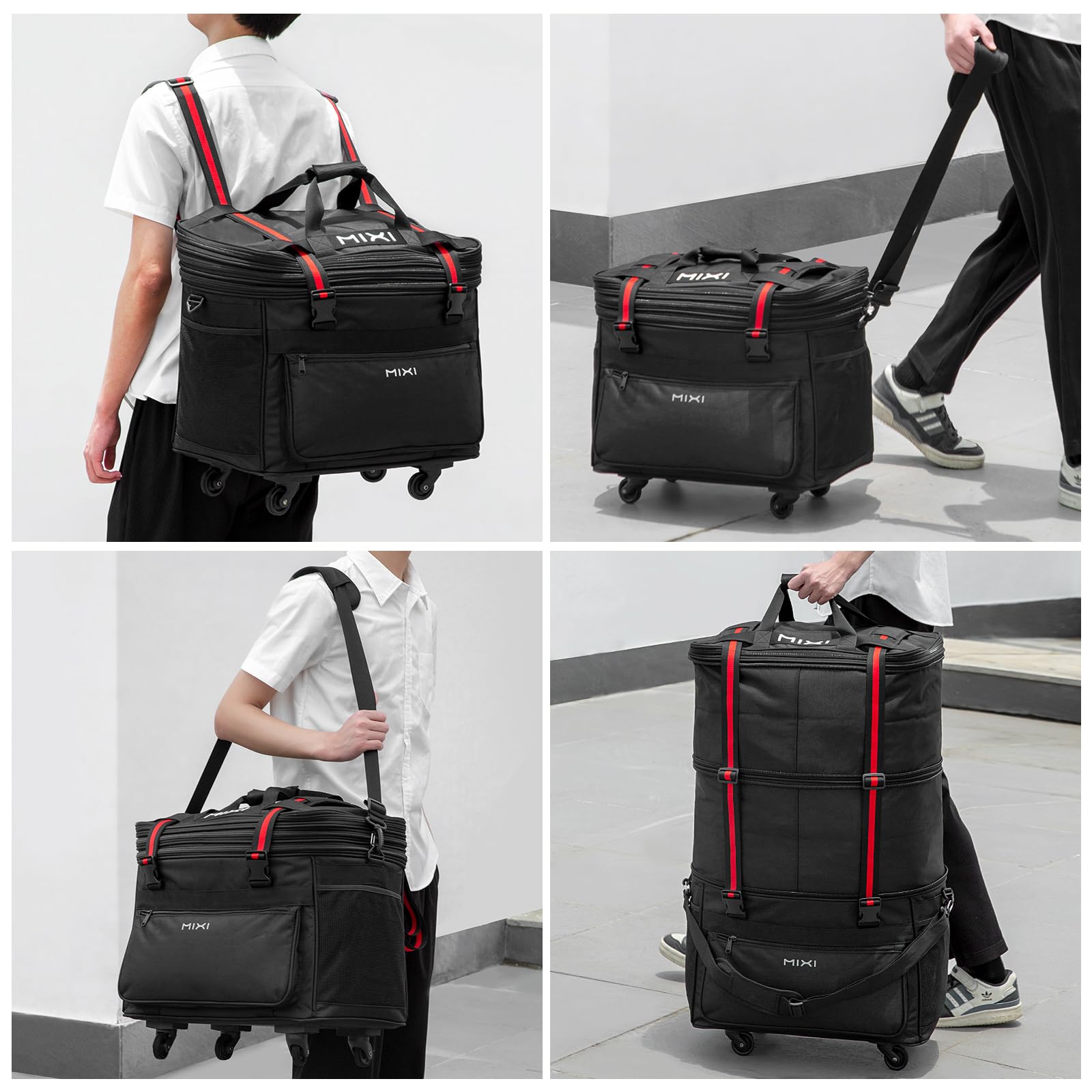 Mixi Expandable Rolling Duffle Bag 120L, Foldable Large-Capacity Travel Bag with Wheels for Men & Women (Black)