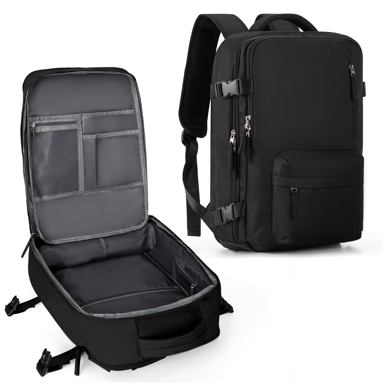 Large Carry-On Travel Backpack with Shoe Compartment & Wet Pocket – Flight Approved – A1 Black