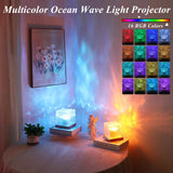 16-Color Ocean Wave Light Projector Cube with Wooden Base – Romantic Crystal Night Light (Ocean Wave Edition)