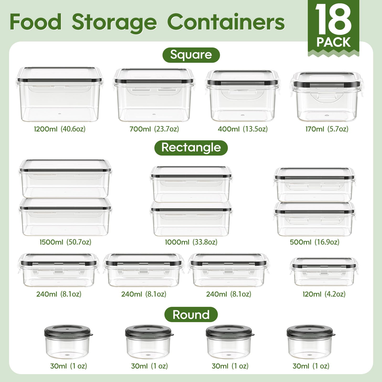 Food Storage Containers with Lids – 36-Piece BPA-Free Leakproof Stackable Meal Prep Set