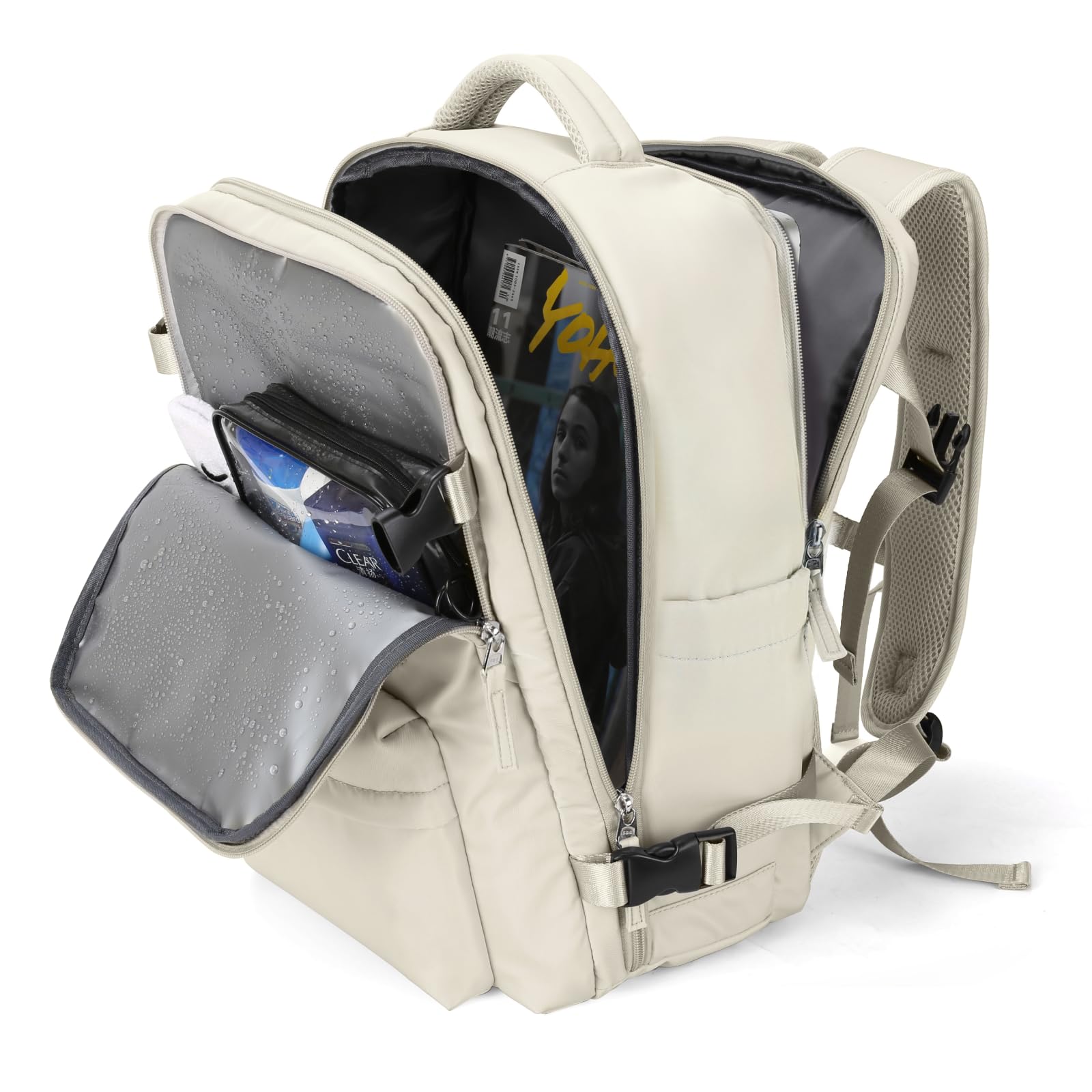 Women’s Large Carry-On Travel Backpack with Shoe Compartment & Wet Pocket – Flight Approved – Beige