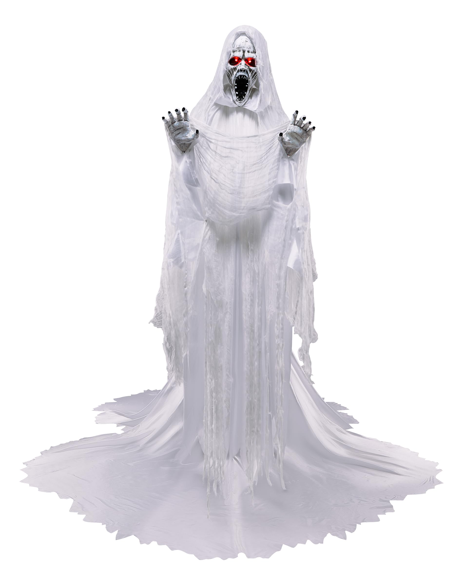 Emmeline Animatronic – Life-Size Lunging Scarecrow with Red LED Eyes & Screaming Sound Effects for Haunted Halloween Displays (Red)