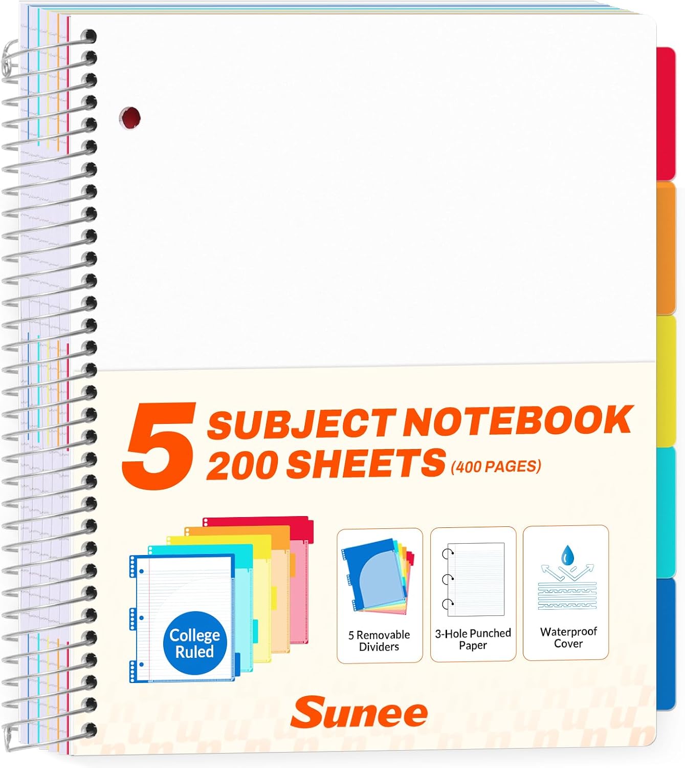 All-in-One Study Notebook with 5 Pocket Dividers, 400 College Ruled Pages and Binder-Ready Sheets
