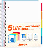 All-in-One Study Notebook with 5 Pocket Dividers, 400 College Ruled Pages and Binder-Ready Sheets