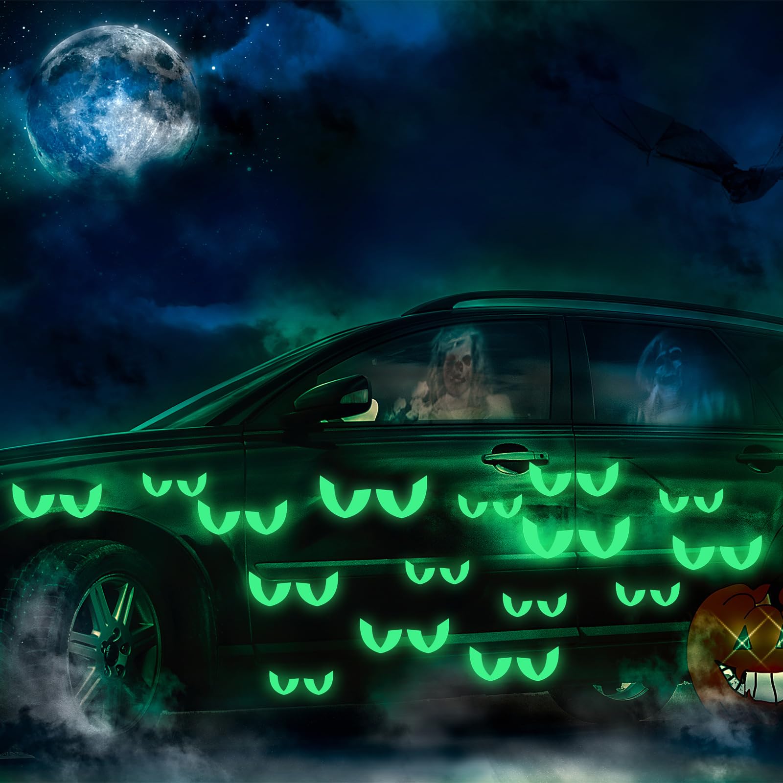 Glow-in-the-Dark Garage Door Magnets – 20 Pairs Luminous Halloween Eyes for Spooky Outdoor Decor (Waterproof & Reusable)
