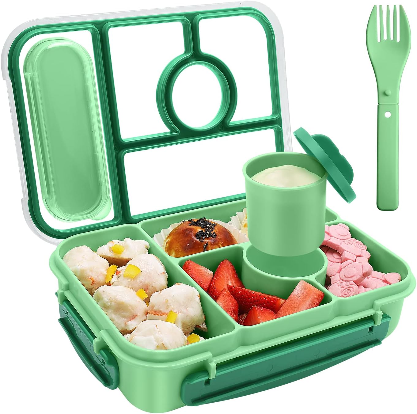 Blue 5-Compartment Bento Box with Sauce Container
