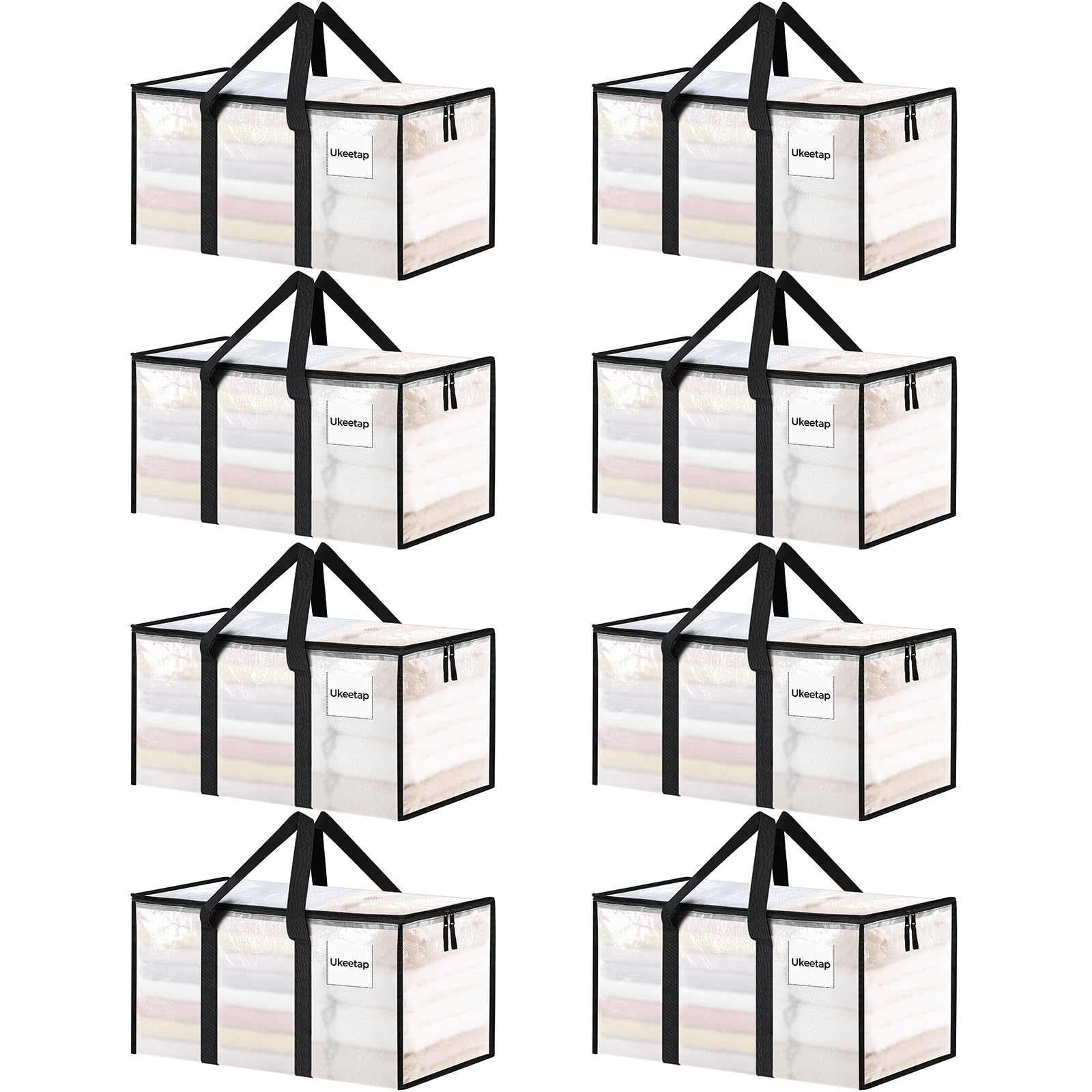 Extra Large Clear Heavy-Duty Moving Bags (8-Pack) – 24-Gallon Storage Totes with Zippers, Lids & Reinforced Handles