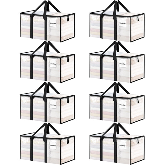 Extra Large Clear Heavy-Duty Moving Bags (8-Pack) – 24-Gallon Storage Totes with Zippers, Lids & Reinforced Handles