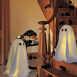 Light-Up Standing Ghost Decorations – 20" White Glowing Halloween Figures with Fabric & LED String Lights (Set of 3)