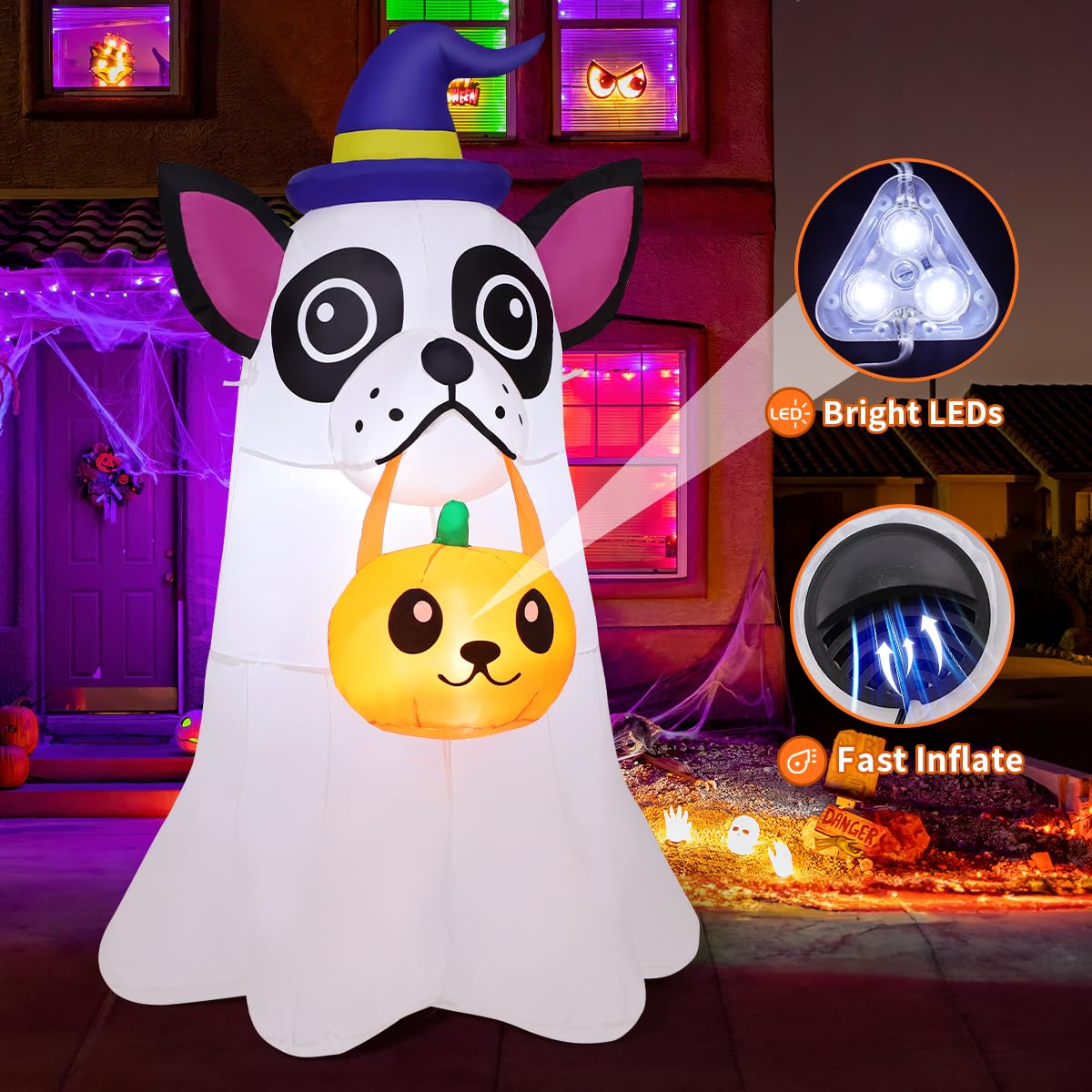 Halloween Inflatable Dog with Pumpkin – 4FT Light-Up Yard Decoration with LED & Fast Inflation