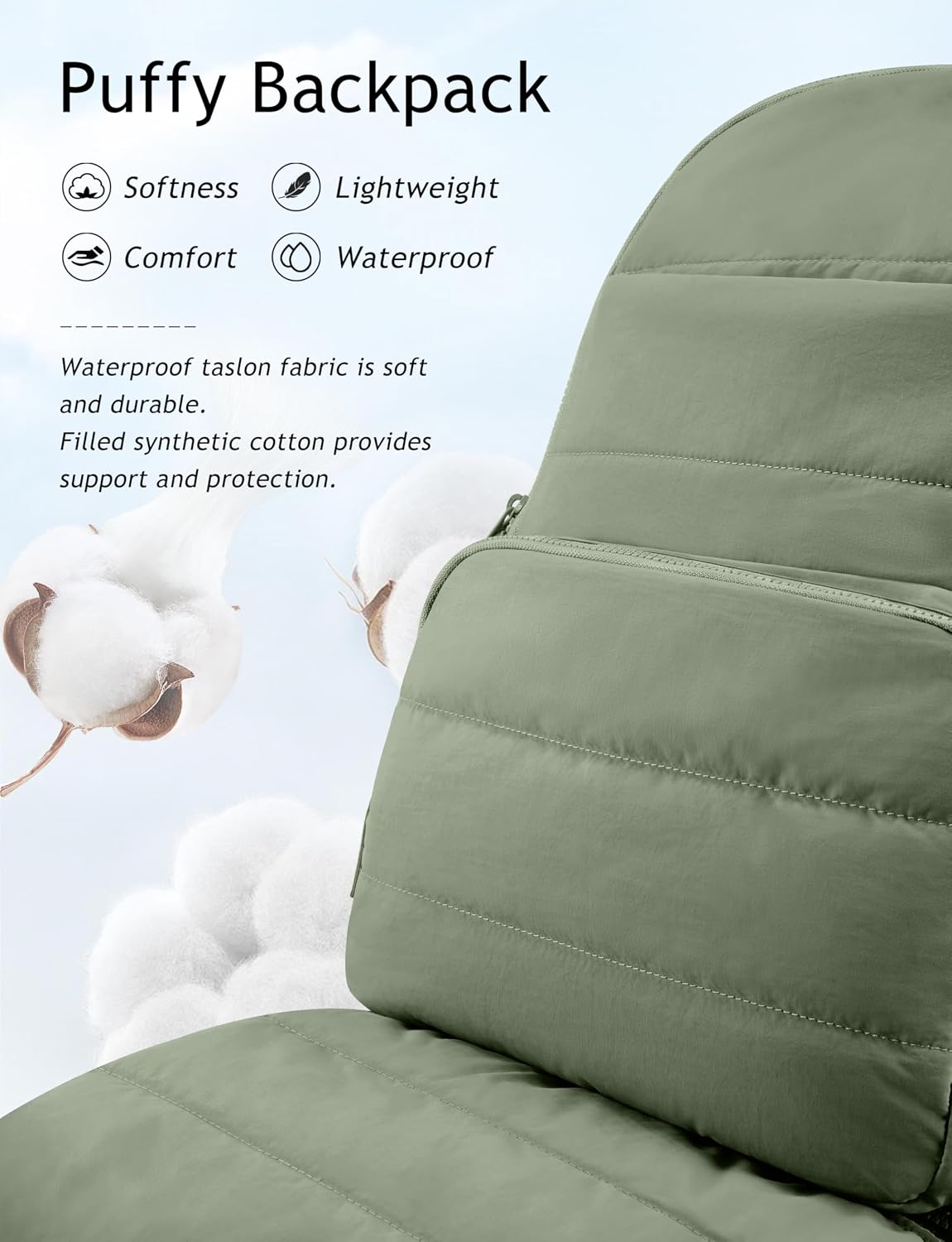 Sage Green Quilted School Backpack with Laptop Sleeve