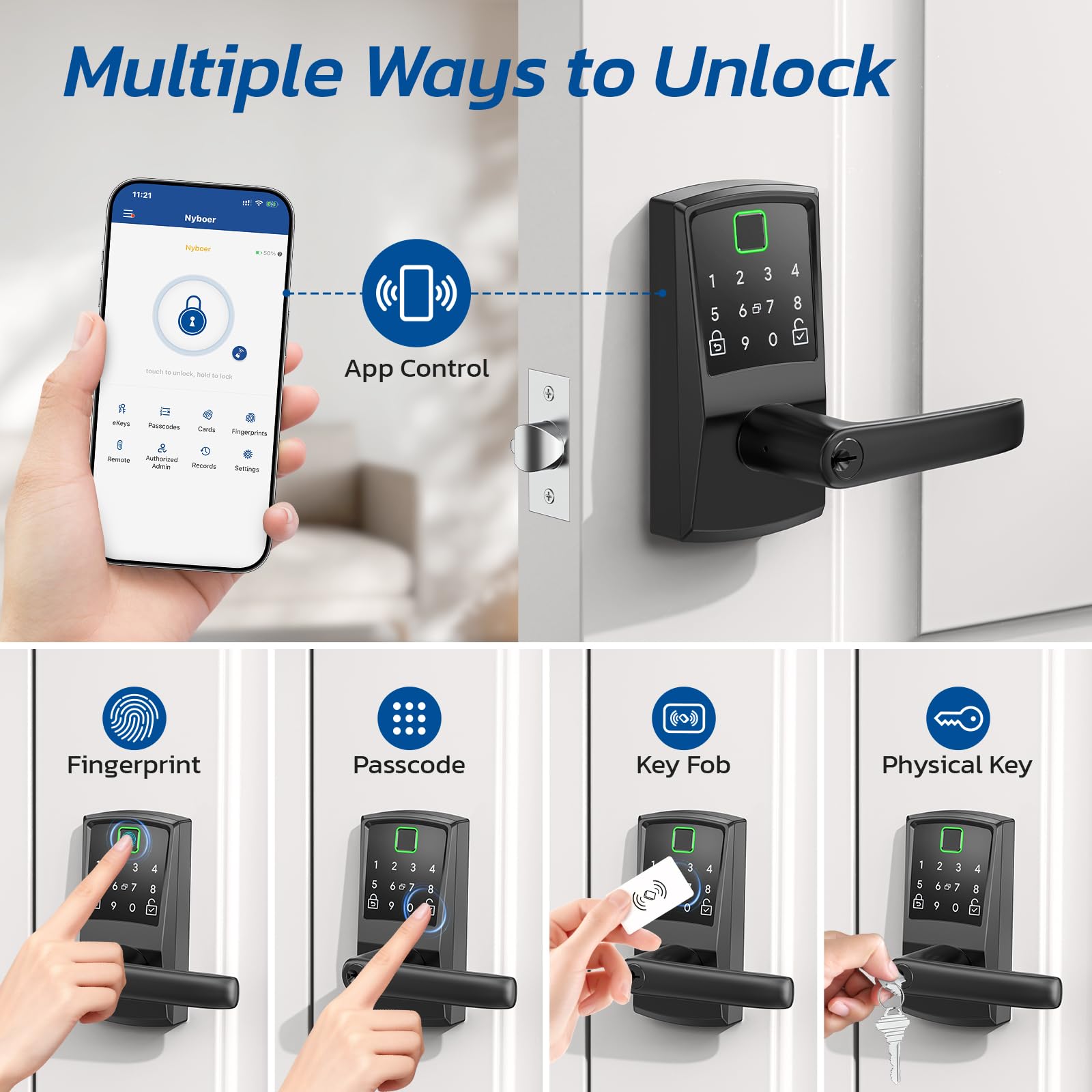 Nyboer Smart Fingerprint Door Lock with TTLock App Control, Keyless Entry Deadbolt with Alexa & Google Voice Support