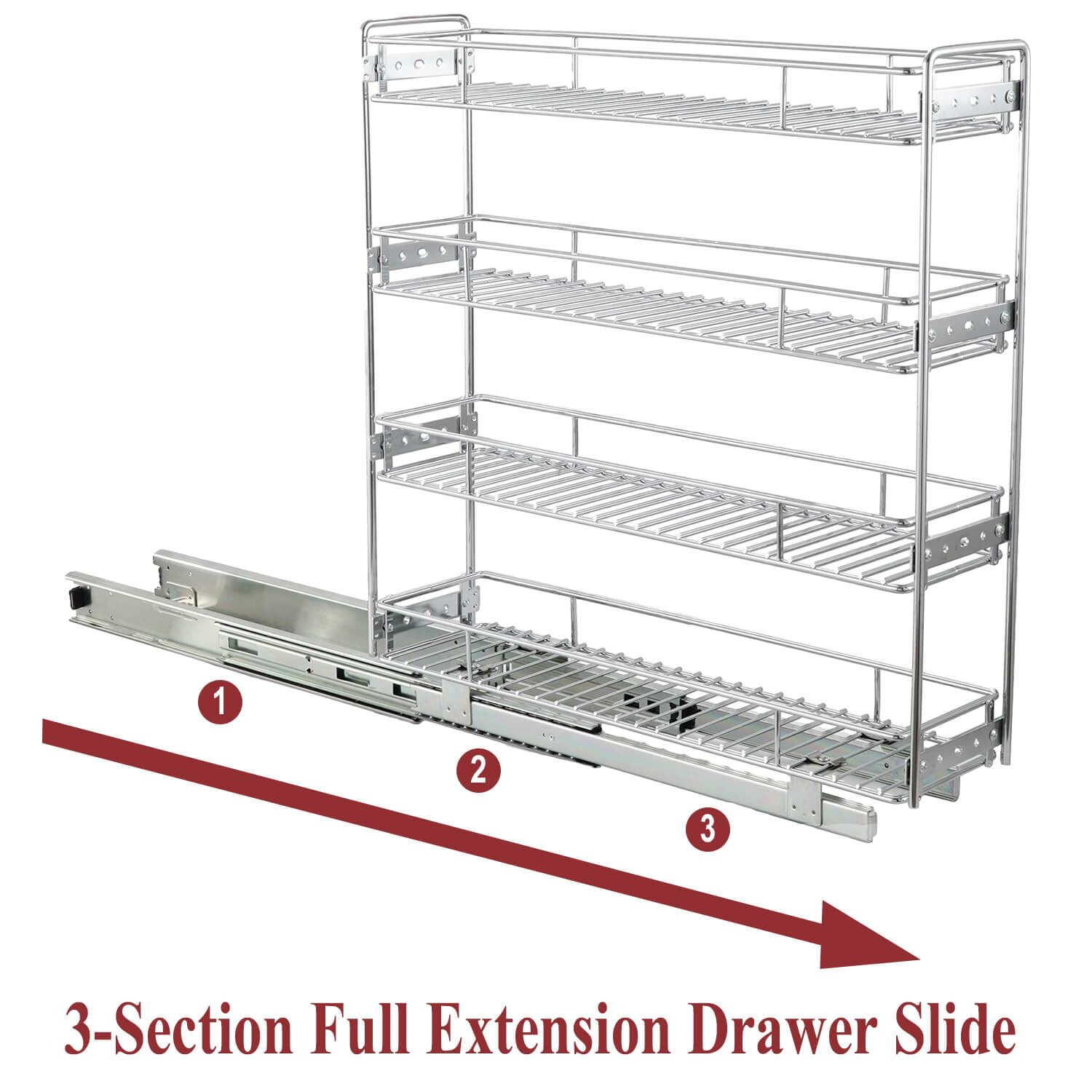 Ultra-Slim 4-Tier Pull-Out Cabinet Organizer – Vertical Spice & Storage Rack for Narrow Spaces (Silver)