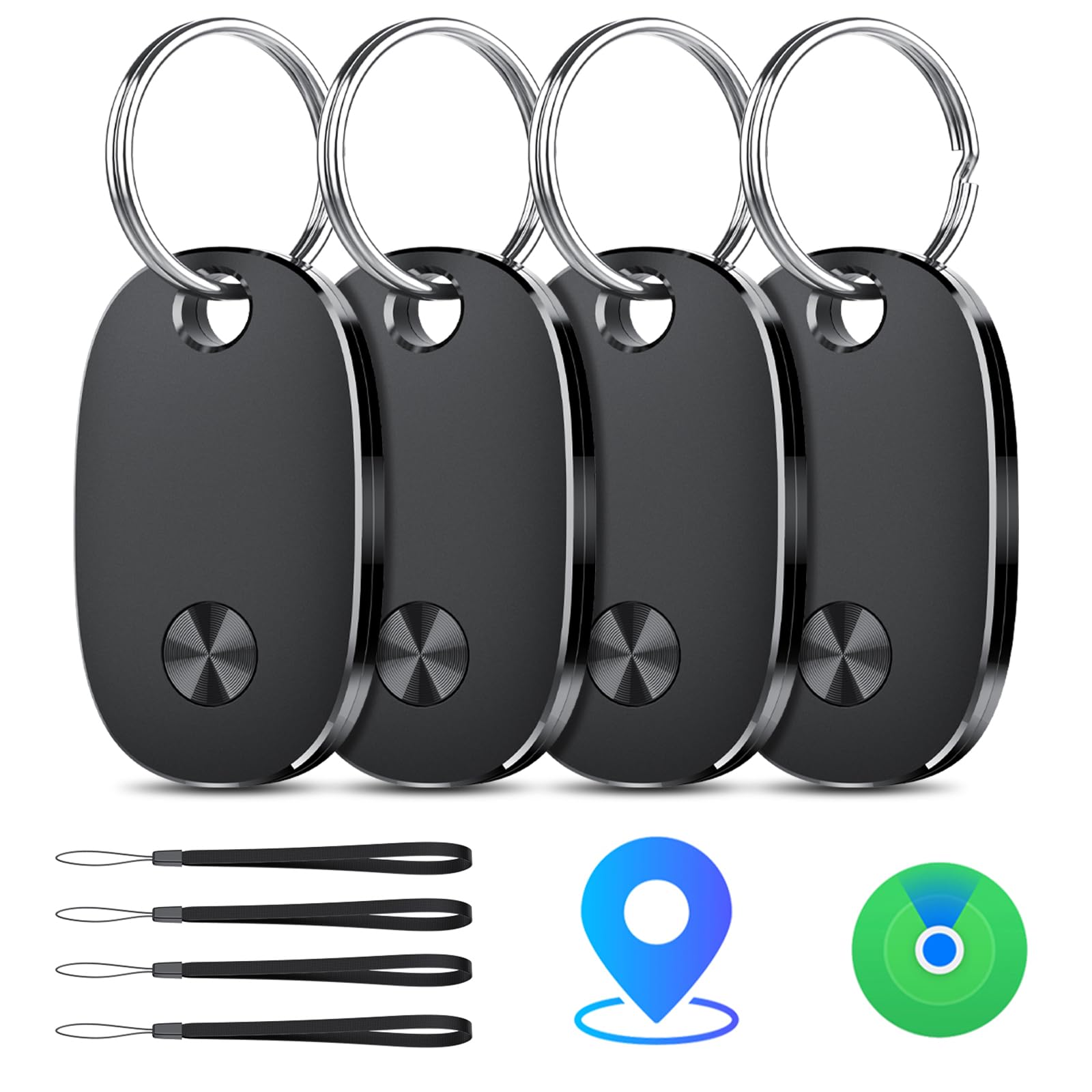 weTag Pro Bluetooth Tracker Tags 4 Pack, Apple Find My Compatible Item Locator with Sound Alert & Waterproof Design – Black