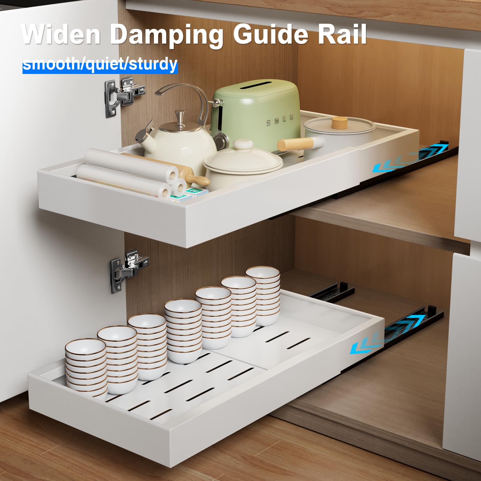 Mustorn 2-Pack Adhesive Pull-Out Cabinet Drawers – Heavy-Duty Slide-Out Storage Shelves