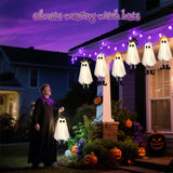 Halloween Hanging Ghost Decorations – 4 Pack Cute Witch Hat Ghost Lights with 3 Flash Modes & Bendable Arms for Indoor & Outdoor Décor