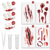 White Vampire Fangs & Scar Stickers Set – 9 Pairs Resin Teeth with Adhesive & 3 Sizes (15mm, 17mm, 19mm)