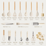 22-Piece Silicone Kitchen Utensil Set with Wooden Handles – Durable Core, Non-Stick Safe (Cream White)