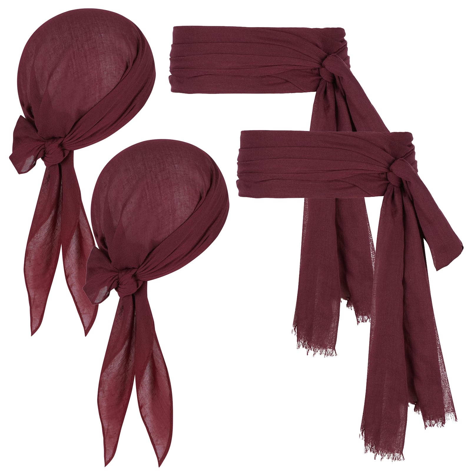 2PCS Wine Red Pirate Bandana & Sash Set – Polyester Halloween Costume Accessory for Men & Women