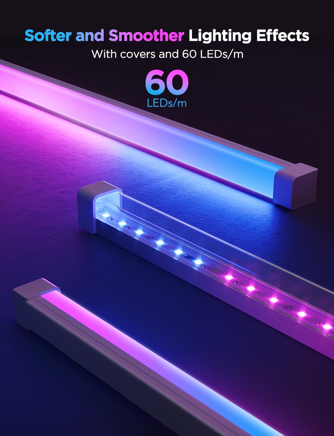 Govee RGBIC LED Strip Lights with Diffuser Channel – 60 LEDs/m, Alexa Compatible & Corner-Ready Design