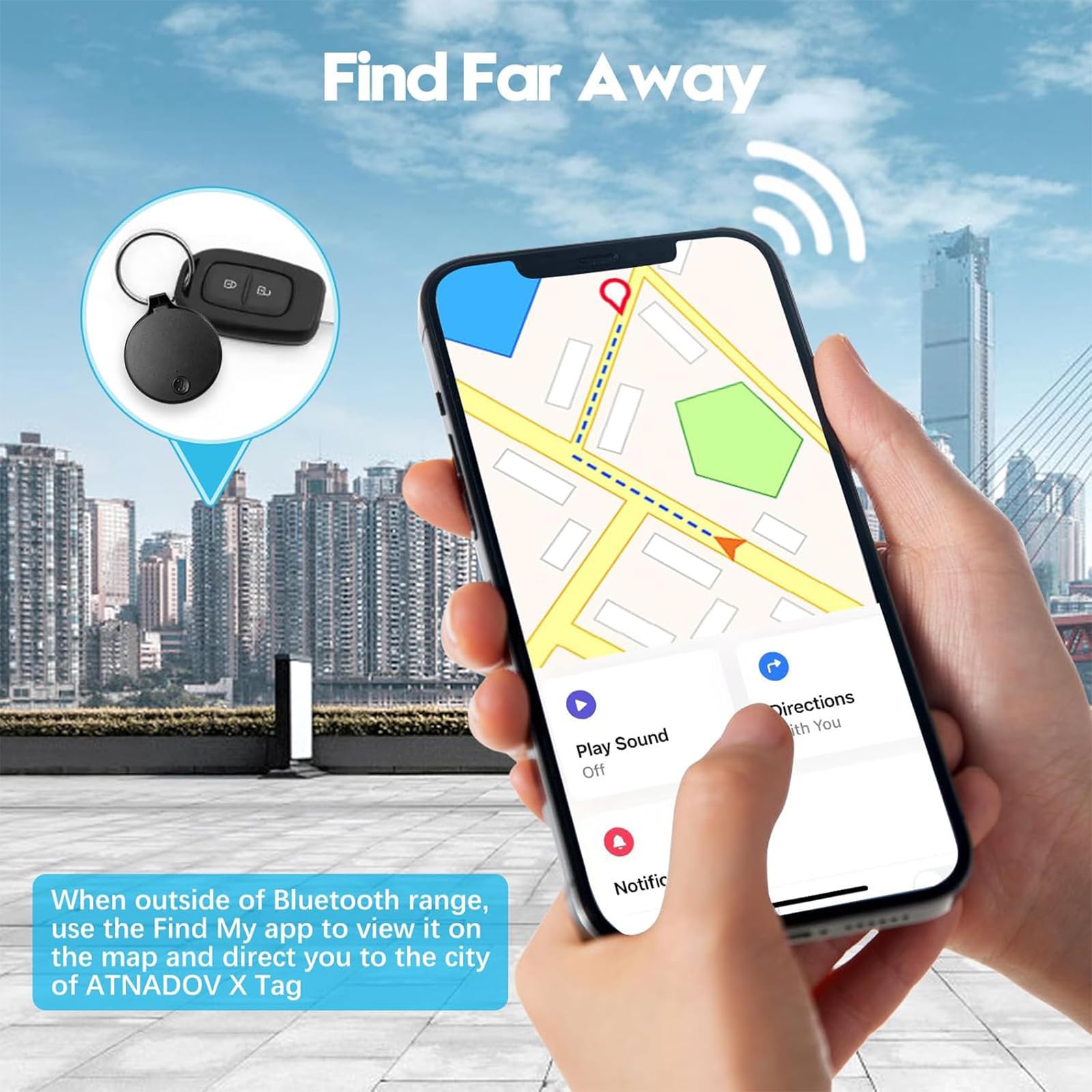 Mini Bluetooth Tracker Tag Apple Find My Compatible, Waterproof Item Locator with Sound Alert & Replaceable Battery – Black