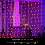 Purple & Orange Halloween Curtain Lights – 300 LED Battery-Operated String Lights with Remote Control (9.8ft x 9.8ft, Indoor/Outdoor)