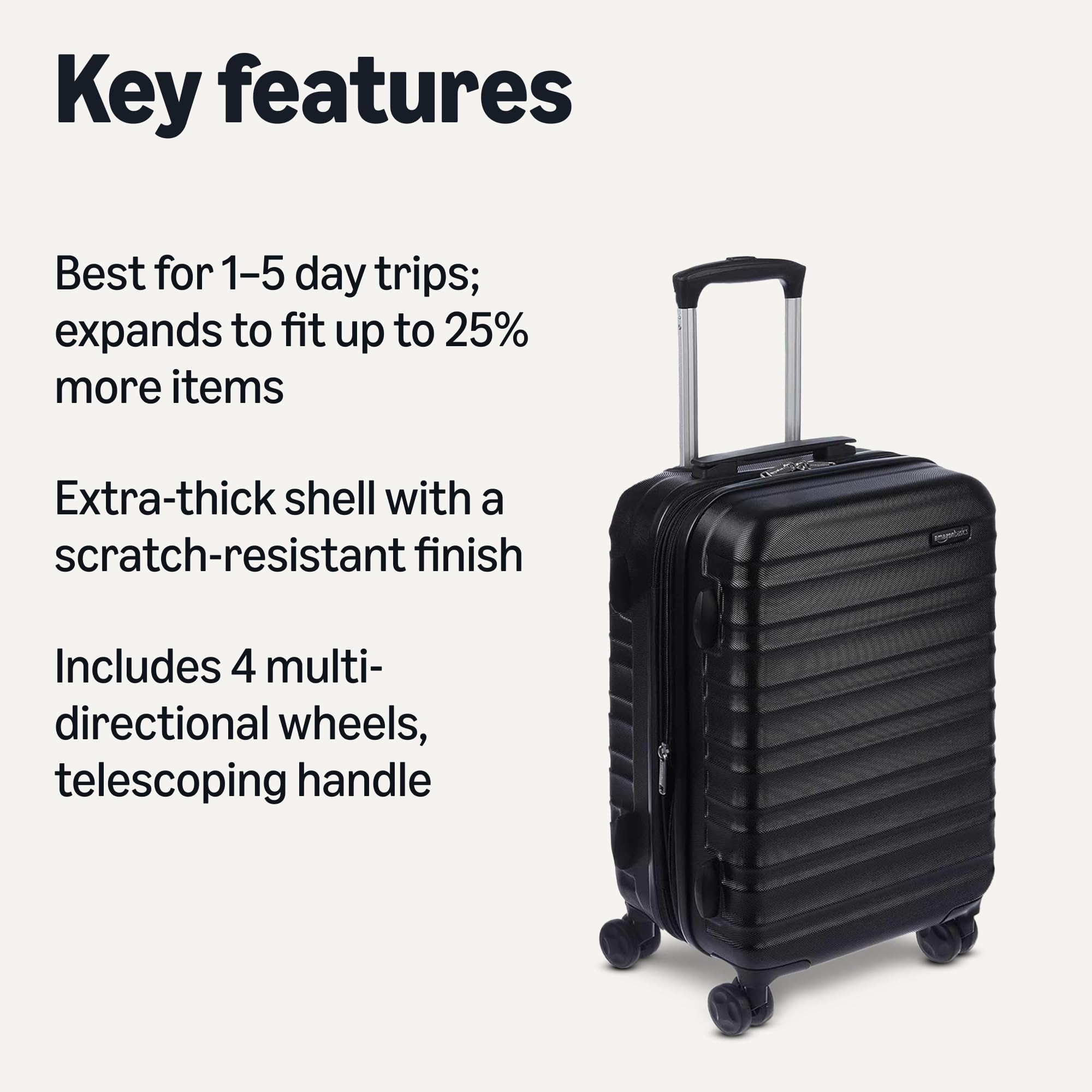 Amazon Basics 21-Inch Expandable Hardside Carry-On Suitcase with Spinner Wheels – Black